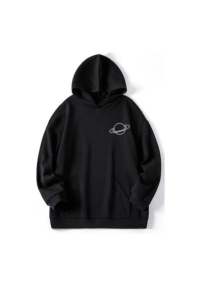 Uyguntarz Unisex Saturn Baskılı Sweatshirt siyah