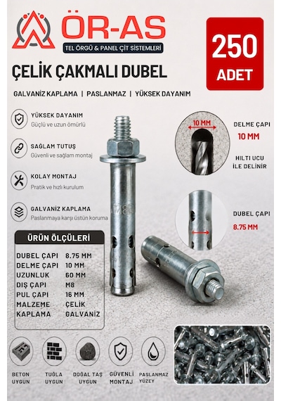 Çelik Dubel 250 Adet