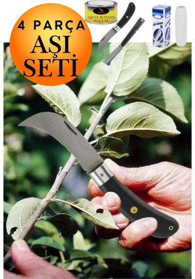 4'lü Set Profesyonel Eğri Uçlu Ve Düz Uçlu Bağ Aşı Bıçağı  , Kaliteli Bitki Aşı Macunu, Esnek Aşı Bandı Meyve Ağacı, Göz Kalem Aşısı, Fidan Aşılama Malzemeleri, Bahçe Tarım Budama Seti