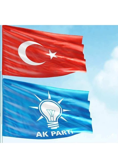 70x105cm Alpaka Kumaş Türk Bayrağı, 100x150cm Raşel Kumaş Mavi Ak Parti Akp Bayrak - 2 Bayrak Set 1