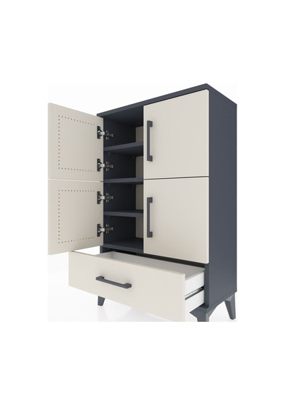 Arges Komodin 4 Raflı Tek Çekmeceli 4 Kapaklı 60x30x96 Antrasit-aytaşı Antrasit