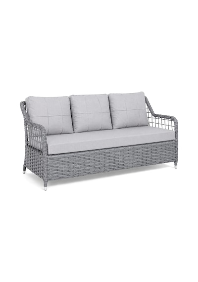Niron Leo 3'lü Rattan Bahçe Oturma Grubu - Gri Temperli Cam Set 3+1+1+2 Puf
