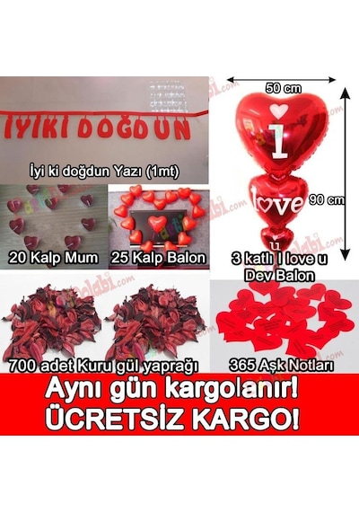 Sevgiliye Doğum Günü Dekorasyonu Ev Masa Süslemeleri Paketi