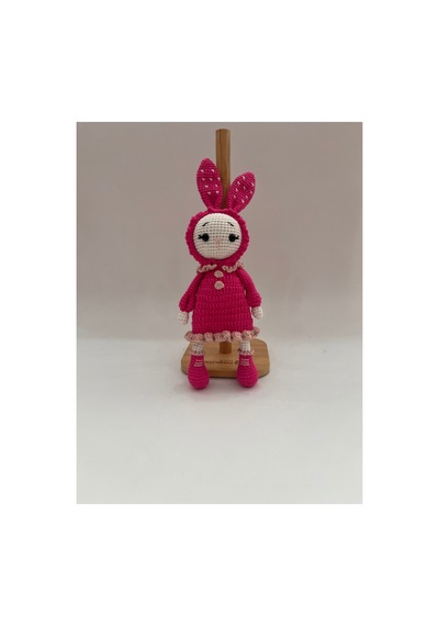 Amigurumi Örgü Tavşan Bebek Pembe Elbiseli Şapkalı Sevimli Tavşan Oyuncak 26cm Pembe