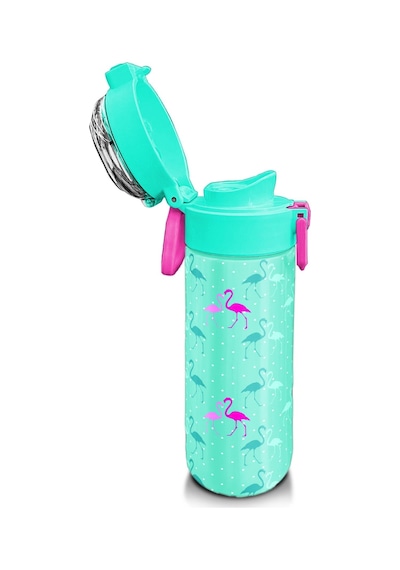 Coral High Kids Su Yeşili Neon Pembe Flamingo Desenli Pipetli Ve Direkt İçim Çelik Termos 500 Ml 31904 Su Yeşili - Pembe