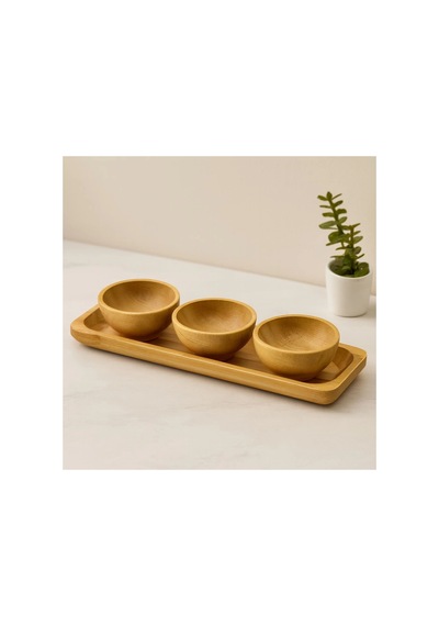 Bambu Lokumluk Ve Çerezlik Seti 3'lü Sunum Tepsili 6 Cm