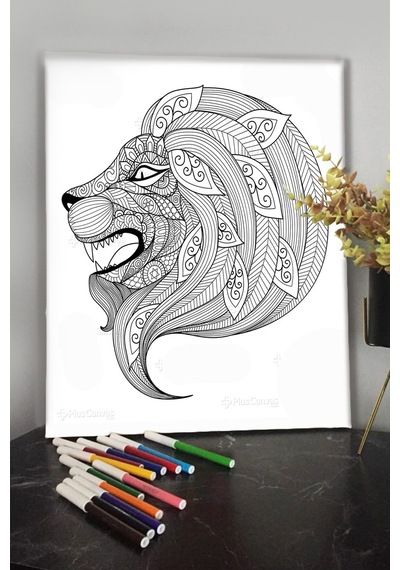 Aslan 2 40x30cm Çocuklar Için Özel Boyanabilir Tablo Tuval Mandala Kalem Hediyesi Yoktur.