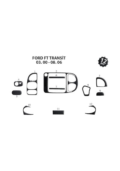 Ford Transit Torpido Kaplama 2000-2006 15 Parça Siyah Karbon