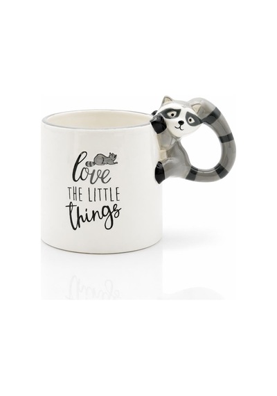 Rakun Figürlü El Yapımı Kupa - Mug, 400 Ml Beyaz