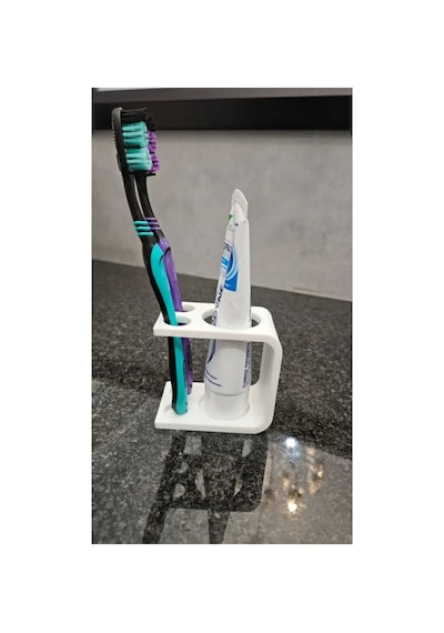 Modern Banyo Diş Fırçalık Ve Macunluk Standı - 2 Bölmeli Diş Fırçası Tutucu Organizer - Beyaz Beyaz