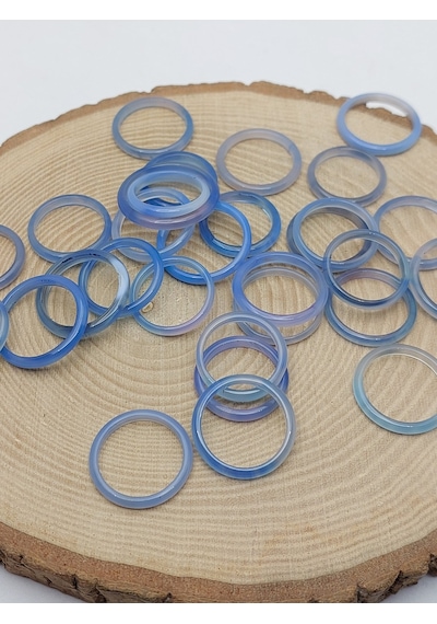 Akik Taşı İnce Boy Yüzük Mavi Alacalı 3mm Kalınlık 59980 Bakır