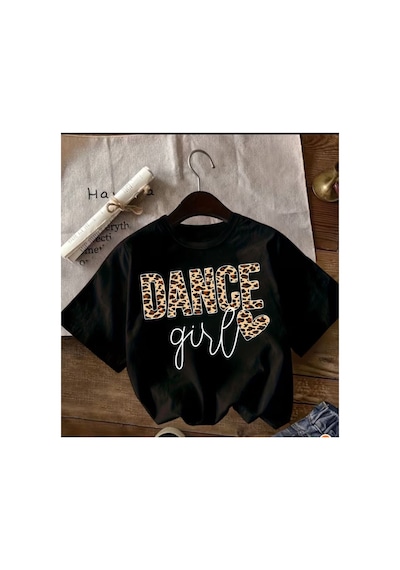 Herkesemoda Dance Girl Baskı Detaylı Basic T-shirt Siyah
