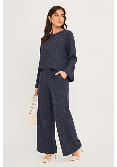 Lili Woman Kadın Midnight Sparkle Taş Detaylı Relax Fit Takım K.1420 Lacivert
