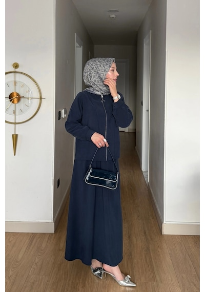 Mihran Butik Cupra Kumaş Lacivert Kadın Elbise Etek Takım Lacivert