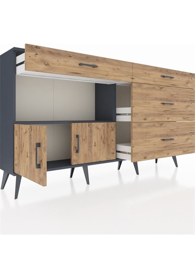 Arges Konsol Tek Raflı 4 Çekmeceli 2 Kapaklı 176x30x99 Antrasit-ç Antrasit-çam