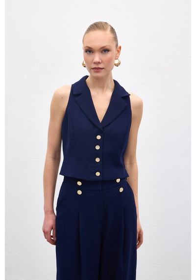 Sateen Eva Yelek - Lacivert-136984 Lacivert
