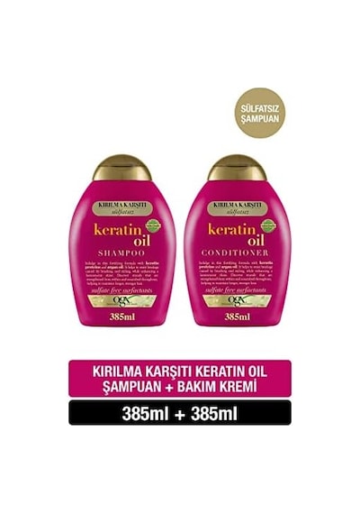 Keratin Oil Kırılma Karşıtı Sülfatsız 385 Ml Şampuan + 385 Ml Saç Kremi 2'li Set