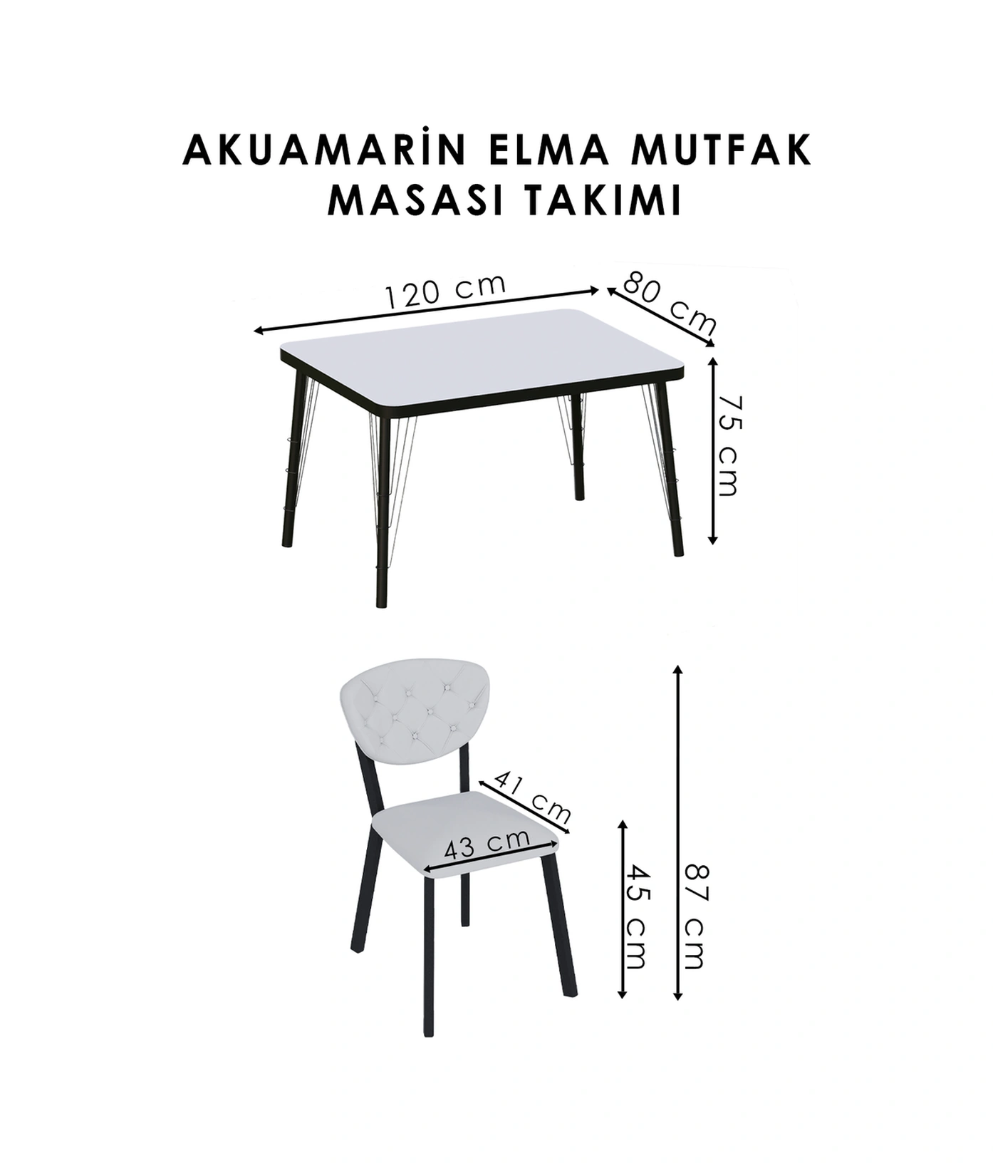 Mutfak Masası Takımı Elma Serisi 4 Sandalyeli Antrasit