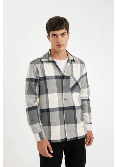 DeFacto Regular Fit Polo Yaka Kareli Oduncu Flanel Uzun Kollu Gömlek A5553AX24AUGR210