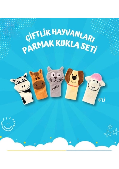 Babycim 5'li Çiftlik Hayvanları Parmak Kukla - Yumuşak Dokulu Eğlenceli Eğitici Öğretici Set