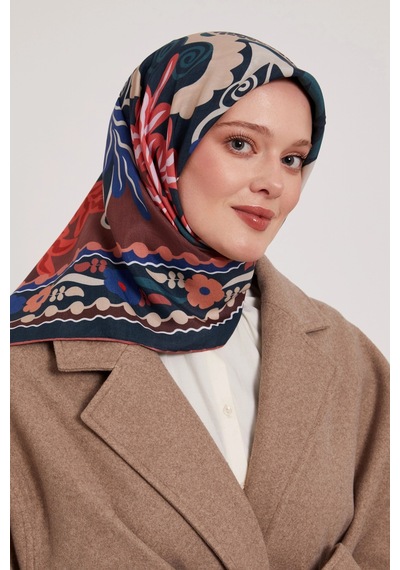 Levidor Royal Eşarp Etnik Desen Siyah Bordo Siyah Bordo