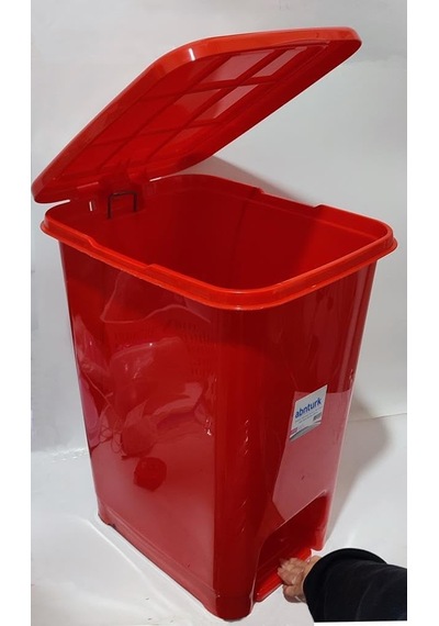 40 Litre Büyük Boy Pedallı Kırmızı Çöp Kovası 43x32 H:53cm Arkaplan Kırılmaz Çelik Tel Mekanizma
