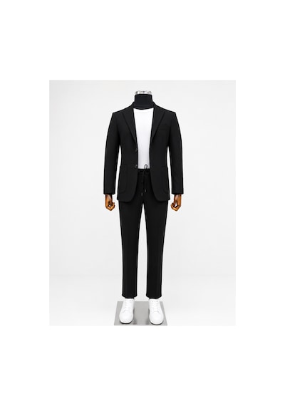 Suit Aydın İtalyan Kesim Spor Takım Elbise Spor Jogger Takım Elbise Jakarlı Kumaş Siyah