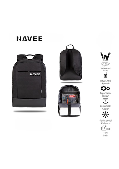 Navee Sırt Çantası - Bölmeli Taşıma Çantası - 15.6 Inç Uyumlu Laptop Çantası Askılı Su Geçirmez - 13x32x44 Cm siyah