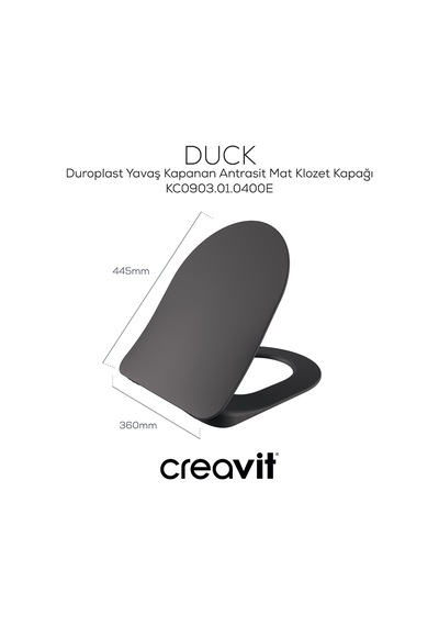 Creavit Duck Duroplast Yavaş Kapanan Klozet Kapağı Mat Antrasit KC0903.01.0400E