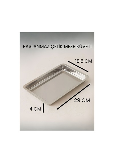 1 Adet Paslanmaz Çelik Meze Küveti Servis Meze Tabağı 29x18,5 Cm Gümüş