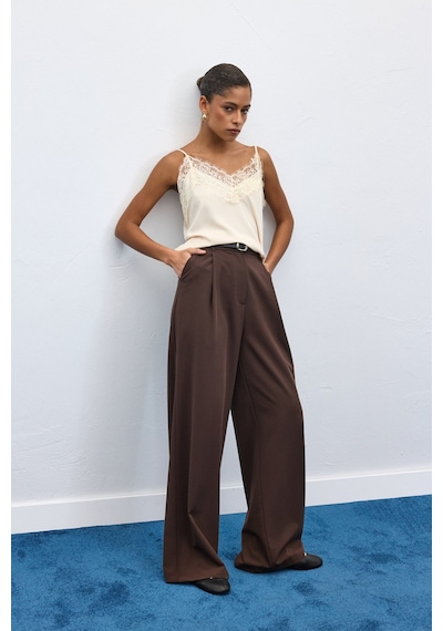Sateen Lena Palazzo Pantolon - Kahve-136956 Kahve