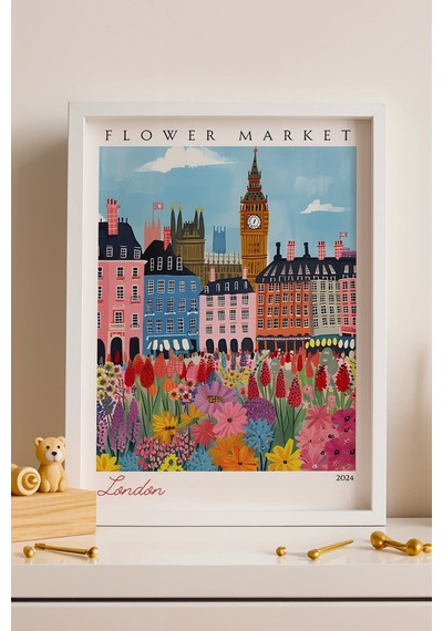 Londra İngiltere Çerçeveli Tablo Seyahat Severlere Salon Ve Ofis İçin Estetik Duvar Dekoru Travel Flower Market