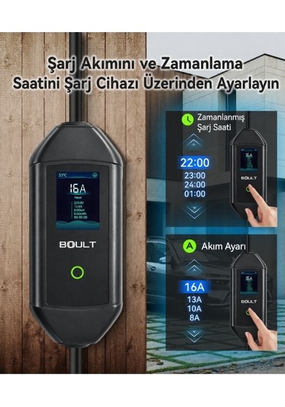 Boult Elektrikli Araç Şarj Cihazı 3.5 Kw 16a Tek Fazlı Taşıma Çantalı - Lcd Gösterge - Type 2