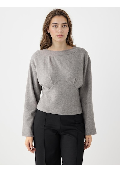 Jimmy Key Antrasit Melanj Kayık Yaka Uzun Kollu Yumuşak Dokulu Sweatshirt 5ww236054972