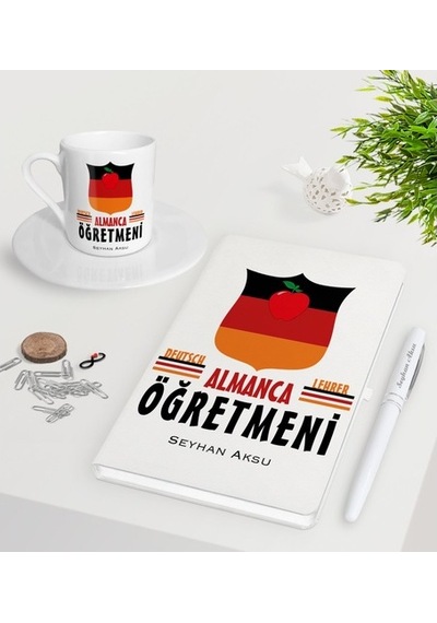 Kişiye Özel Almanca Öğretmeni Beyaz Defter Kalem Türk Kahvesi Fin