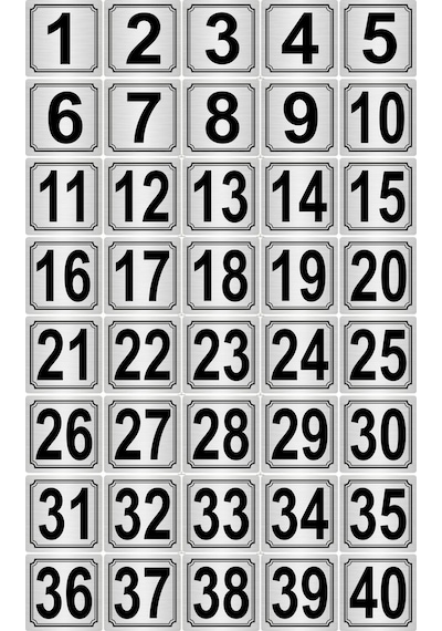 Metal Kapı,masa,dolap Numarası 7cmX7cm 40 Adet (1..40) Gümüş Renk Metal