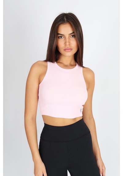 Soft&Basic Kadın Pembe Basic Halter Yaka Esnek Biyeli Kaşkorse Kumaş Crop Top Body Atlet Pembe