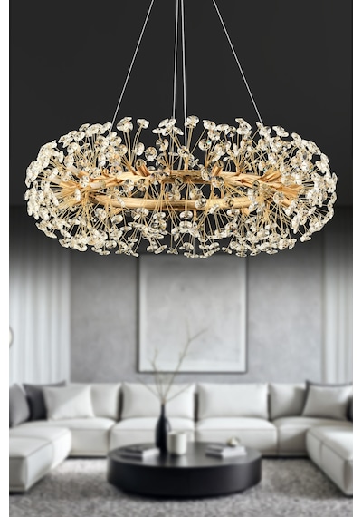 Gloria 80'lik Gold Kristal Taşlı Modern Tasarım Salon Avize