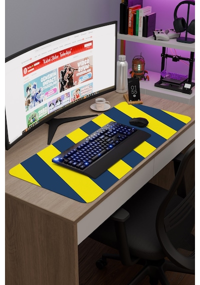 Sarı Lacivert 90x40 Xxl Taraftar Gaming Oyuncu Mouse Pad Kaymaz Taban Büyük Fare Altlığı Şerit