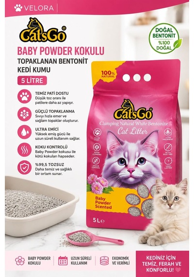 Catsgo Baby Powder Kokulu Topaklanan Bentonit Kedi Kumu 5 Lt %99,5 Tozsuz Ultra Emici - 886914951