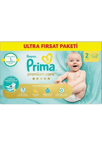 Prima Premium Care Bebek Bezi Fırsat Paketi 2 Beden 112 Adet Standart