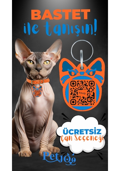 Petjoo 1.Bastet Mavi-Turuncu Qr'lı Kedi Künyesi