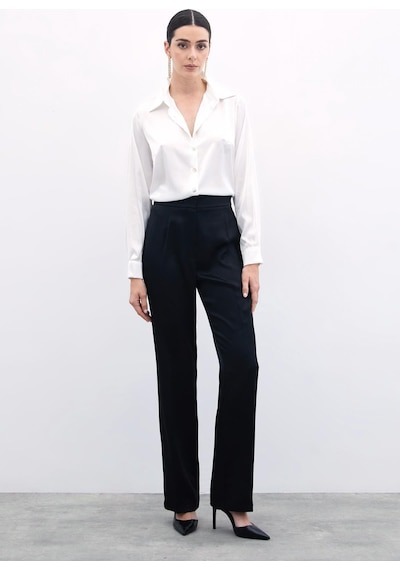 Sateen Klasik Düz Pantolon - Siyah-135838 Siyah