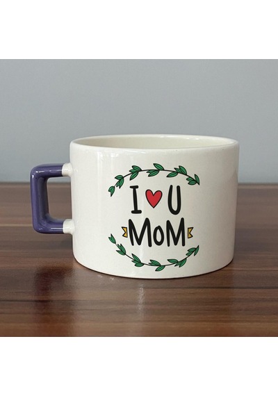 I Love You Mom Baskılı Mor Kulplu C Fincan