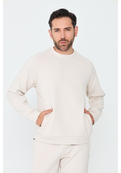 White Stone Kırık Beyaz Pamuklu Erkek Basic Sweatshirt Off-whıte