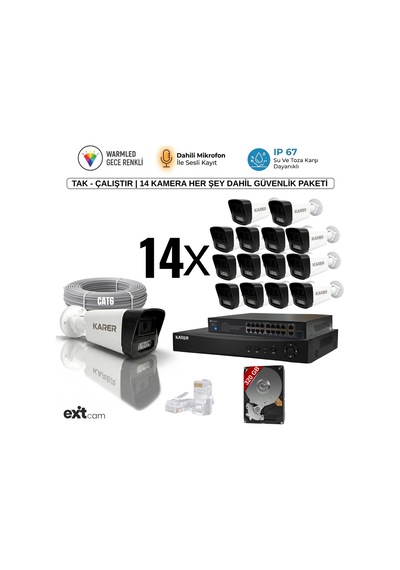 14'lü Ip-poeli-5mp-sesli -gece Renkli- Su Geçirmez- Full Hd-320gb-güvenlik Kamera Seti