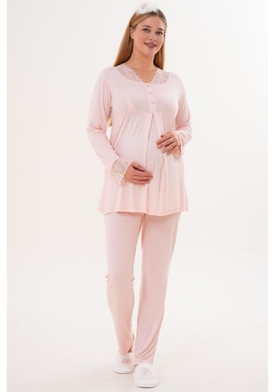 Mecit Pijama Mecit 5808 Kadın Hamile Lohusa Pijama Takımı Pudra