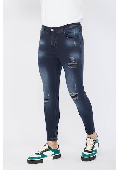 Erkek Skinny Fit Destroy Lacivert 001
