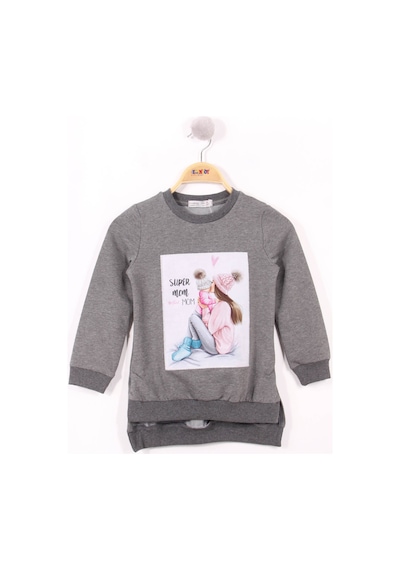Toontoy Kız Çocuk Anne Kız Baskılı Sweatshirt Antrasit Melanj