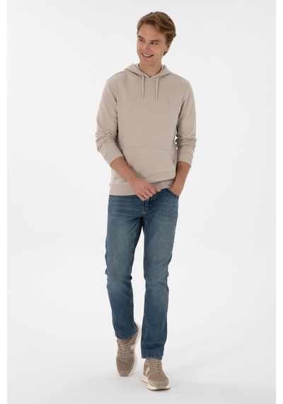U.S. Polo Assn. Erkek Regular Fit Kapüşonlu Taş Basic Sweatshirt 50313720-VR049